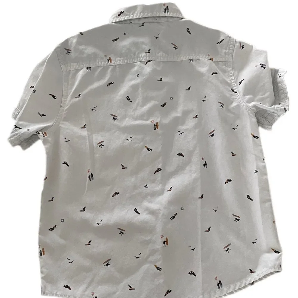 ❣️5/$50 Free Planet Boys size 6 White Button up Shirt with Surfer details